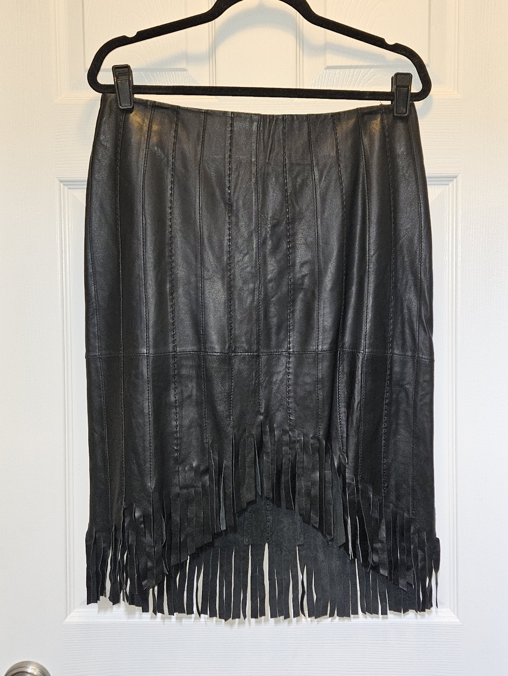 NWT Danier Black Leather Midi Skirt with Fringe Hem